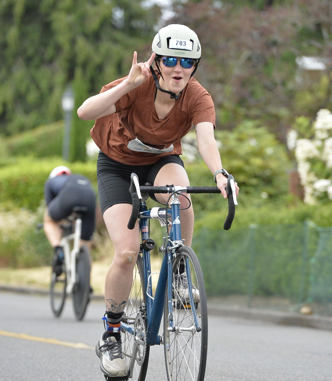 Biking in my first triathlon
